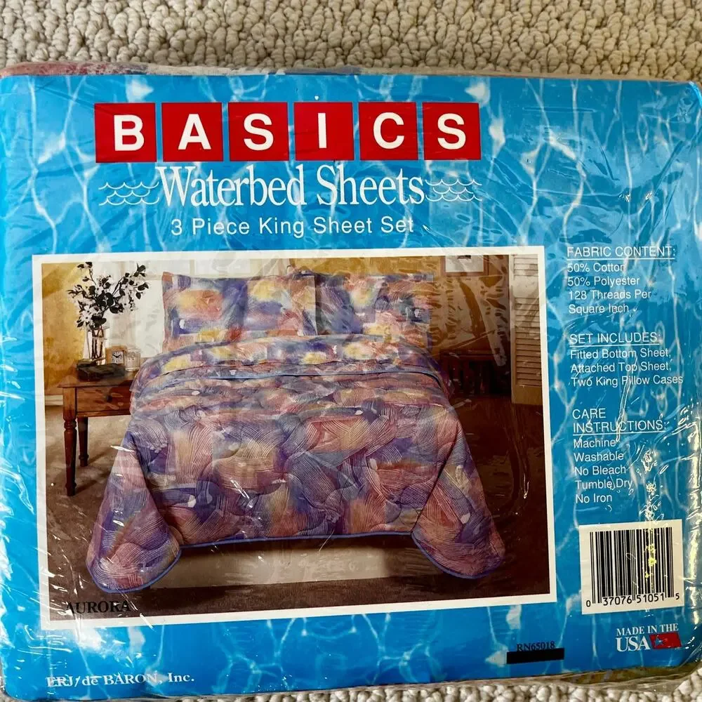 Waterbed Sheets 3 Pc King Sheet Set USA Made 50/50 Poly/Cotton Multicolor Retro